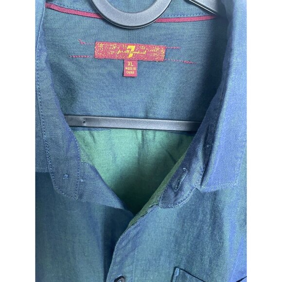 7 For All Mankind Button Front Shirt Mens XL blue green slight iridescent - Picture 3 of 10